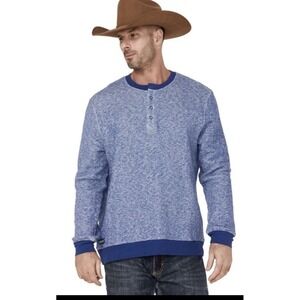 Rank 45 Men's 45&Reg Drover Blue 1/4 Snap Front French Terry Western Shirt Sz L